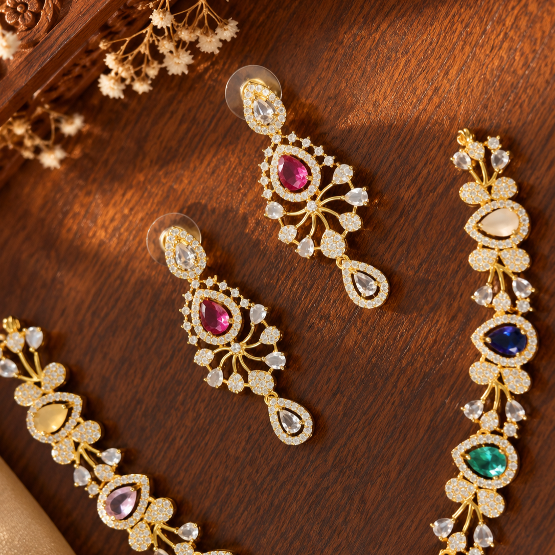 Akira Navratna AD Jewellery Set