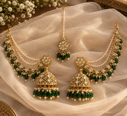 Mayra Emerald Sahara Jhumkas with Tikka
