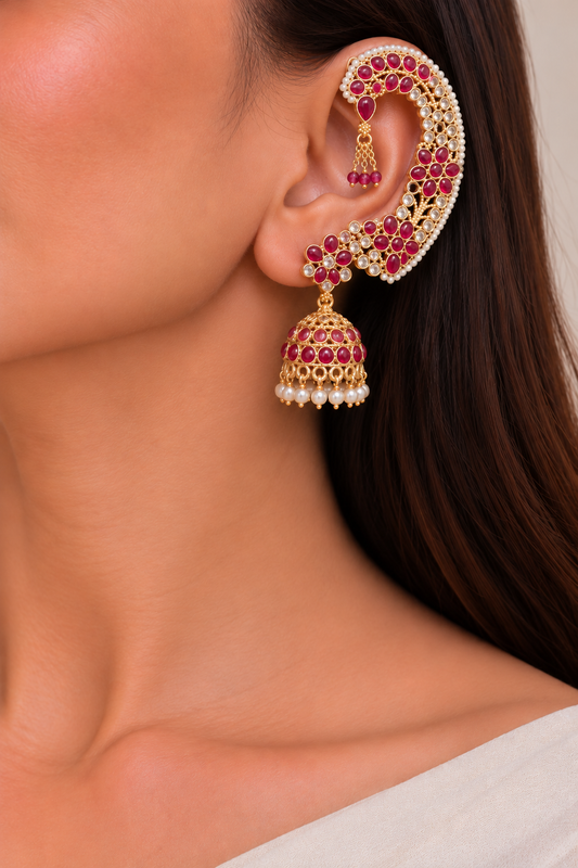 Ruby Earcuff Jhumkas