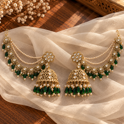 Mayra Emerald Sahara Jhumkas with Tikka