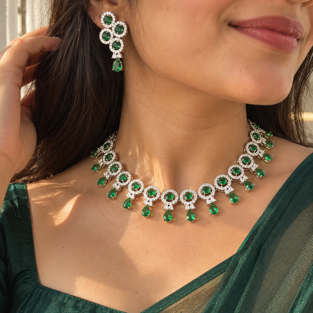 Konkana Dainty Silver AD Premium Neckpiece