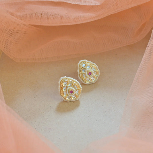 Pearl Drop Polki Studs