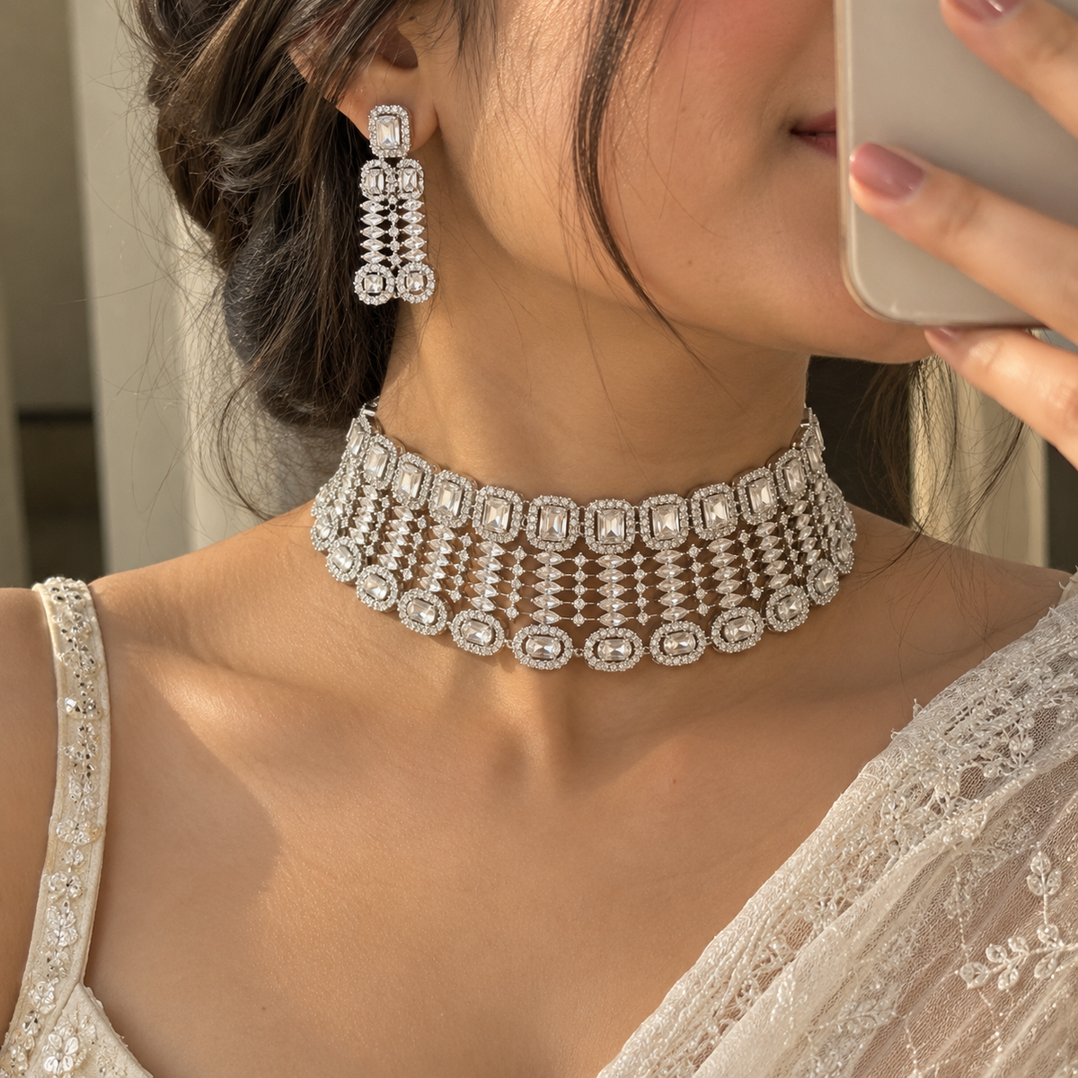 Sushmita Luxe Silver AD Set with Earrings and Tikka