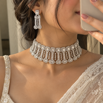 Sushmita Luxe Silver AD Set with Earrings and Tikka