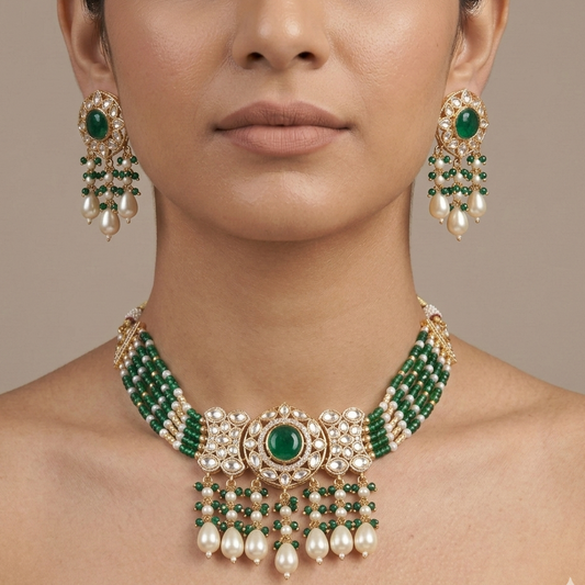 Vamika Monalisa Polki Set - Emerald
