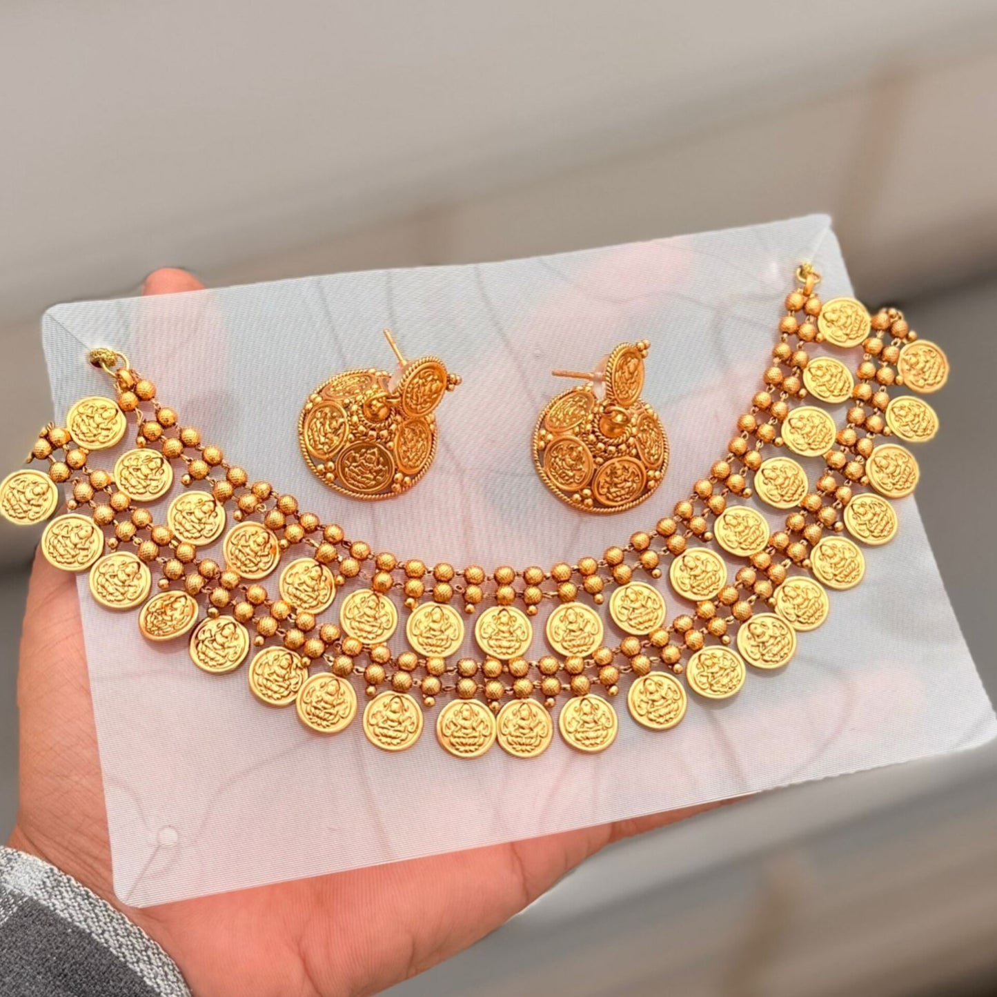 Layered Coin Neckpiece with Gold Jhumkas