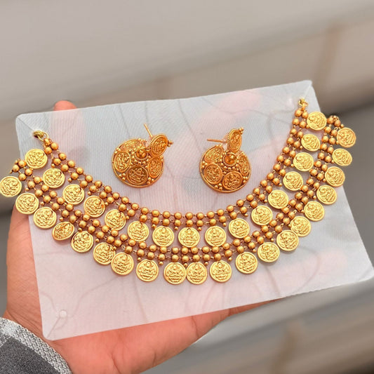 Layered Coin Neckpiece with Gold Jhumkas