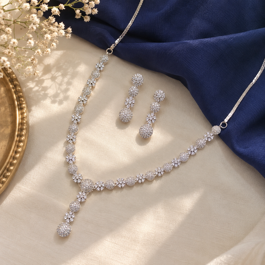 Saloni Pearl Drop AD Silver Jewellery Set