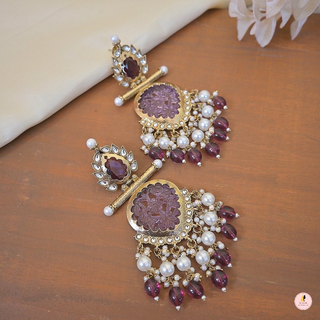 Large wine drop earrings with star-sgquangbinhtourist.com.vn